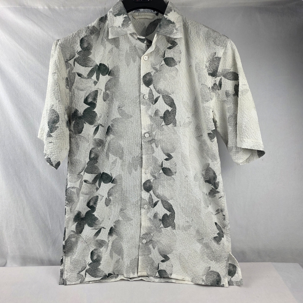 Zara Printed Seersucker Lightweight Buttondown Short Sleeve Shirt Sm I52 - Picture 3 of 6